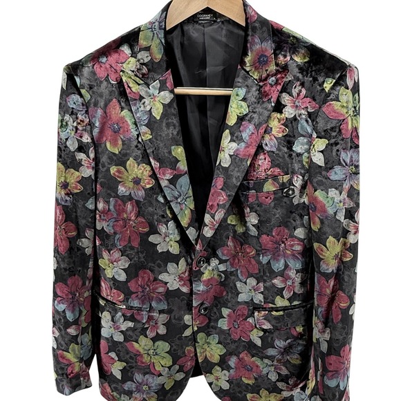 Gorgeous Floral Velvet Blazer Jacket Two Button Peak Lapel Party Prom Sz L - Picture 1 of 11